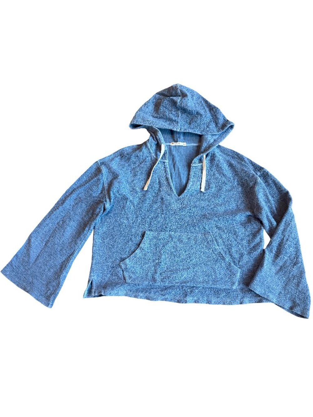 Marine Layer Blue Pullover Hooded Sweater Hoodie Cropped Length Stretch Size XS